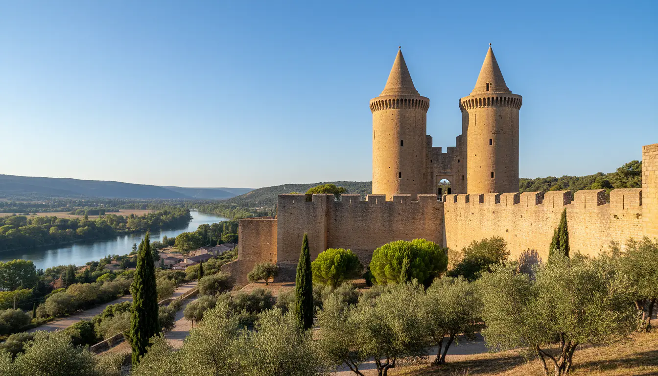 Fort Saint-André de Villeneuve-lès-Avignon, tours jumelles médiévales dominant la vallée du Rhône